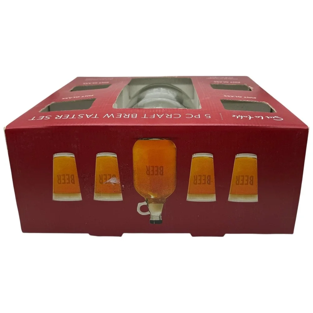 Sur La Table Craft Brew Taster Set 5pc 64oz Growler 4 Pint Glasses Etched Tested